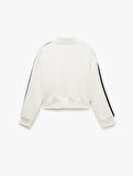 Fermuarlı Cepli Biyeli Kolej Baskılı Sweatshirt