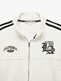 Fermuarlı Cepli Biyeli Kolej Baskılı Sweatshirt