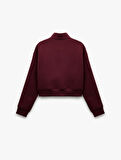 Fermuarlı Cepli Biyeli Kolej Baskılı Sweatshirt