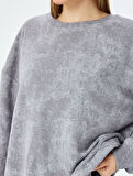 Soyut Baskılı Oversize Yıkamalı Bisiklet Yaka Sweatshirt