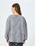 Soyut Baskılı Oversize Yıkamalı Bisiklet Yaka Sweatshirt