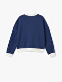 Polo Yaka Düğmeli Kolej Baskılı Şerit Detaylı Oversize Sweatshirt