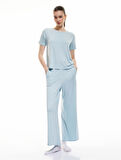 Cepli Kısa Kollu Bisiklet Yaka Viskon Pijama Takımı