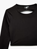 Sırtı Pencere Detaylı Uzun Kollu Slim Fit Crop Spor Tişört