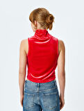 Kadife Crop Top Kolsuz Dik Yaka 