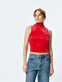 Kadife Crop Top Kolsuz Dik Yaka 