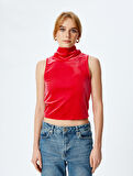 Kadife Crop Top Kolsuz Dik Yaka 