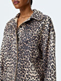 Süet Görünümlü Cepli Leopar Desenli Gömlek Ceket