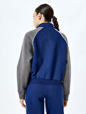 Renk Bloklu Reglan Kol Fermuarlı Sweatshirt