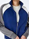 Renk Bloklu Reglan Kol Fermuarlı Sweatshirt