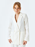 Uzun Kollu Cepli Kruvaze Oversize Keten Blazer Ceket