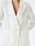 Uzun Kollu Cepli Kruvaze Oversize Keten Blazer Ceket