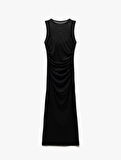 Bisiklet Yaka Kolsuz Astarlı Midi Tül Bodycon Elbise