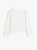Uzun Kollu Düğme Detaylı Bisiklet Yaka Çizgili Sweatshirt