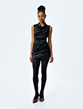 Slim Fit Degaje Yaka Kolsuz Midi Kadife Elbise