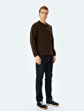 Polo Yaka Sweatshirt Basic Düğmeli Pamuklu İnterlok Kumaş