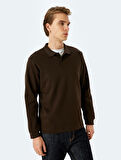 Polo Yaka Sweatshirt Basic Düğmeli Pamuklu İnterlok Kumaş