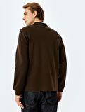 Polo Yaka Sweatshirt Basic Düğmeli Pamuklu İnterlok Kumaş