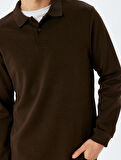Polo Yaka Sweatshirt Basic Düğmeli Pamuklu İnterlok Kumaş