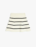 Viskon Karışımlı Beli Lastikli Çizgili Triko Etek 