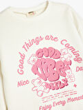 Slogan Baskılı Bisiklet Yaka Uzun Kollu Sweatshirt