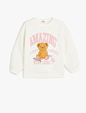 Ayıcık Baskılı Bisiklet Yaka Uzun Kollu Sweatshirt