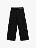 Kargo Cepli Pamuklu Bol Paça Denim Pantolon 