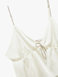V Yaka Askılı Bridal Saten Crop Pijama Üstü