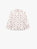 Pamuklu Çiçek Desenli Fırfır Detaylı Uzun Kollu Bebe Yaka Gömlek