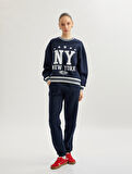 Kolej Baskılı Bisiklet Yaka Biyeli Oversize Sweatshirt