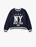 Kolej Baskılı Bisiklet Yaka Biyeli Oversize Sweatshirt