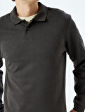 Pamuklu İnterlok Kumaş Polo Yaka Sweatshirt
