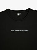 Slogan Baskılı Uzun Kollu Bisiklet Yaka Oversize Spor Sweatshirt
