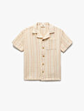Pamuklu Cep Detaylı Çizgili Kısa Kollu Müslin Gömlek 
