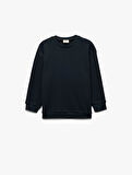 Pamuklu Uzun Kollu Bisiklet Yaka Oversize Basic Okul Sweatshirt