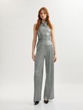 Kolsuz Drape Detaylı Metalik Parlak Degaje Halter Yaka Bluz