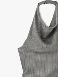 Kolsuz Drape Detaylı Metalik Parlak Degaje Halter Yaka Bluz