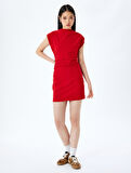 Dik Yaka Kolsuz Slim Fit Drapeli Mini Elbise