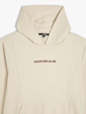 Uzun Kollu Pamuk Karışımlı Cepli Slogan Baskılı Kapşonlu Sweatshirt