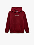 Uzun Kollu Pamuk Karışımlı Cepli Slogan Baskılı Kapşonlu Sweatshirt