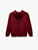 Uzun Kollu Pamuk Karışımlı Cepli Slogan Baskılı Kapşonlu Sweatshirt