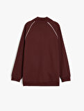 Uzun Kollu Pamuk Karışımlı Cep Detaylı Biyeli Fermuarlı Sweatshirt