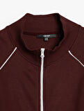 Uzun Kollu Pamuk Karışımlı Cep Detaylı Biyeli Fermuarlı Sweatshirt