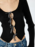 Fiyonklu V Yaka Slim Fit Crop Triko Hırka
