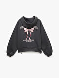 Uzun Kollu Kapüşonlu Fermuarlı Arkası Baskılı Sweatshirt