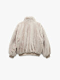Fermuarlı Dik Yaka Cepli Suni Kürk Peluş Oversize Crop Mont