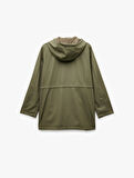 Cepli Beli Bağlamalı Uzun Kollu Fermuarlı Kapüşonlu Yağmurluk