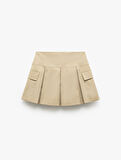 Pamuklu Gabardin Kumaş Kargo Cepli Mini Pileli Şort Etek