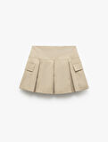 Pamuklu Gabardin Kumaş Kargo Cepli Mini Pileli Şort Etek