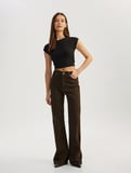 Yüksek Bel Pamuklu Leoparlı İspanyol Paça Pantolon - Flare Jeans